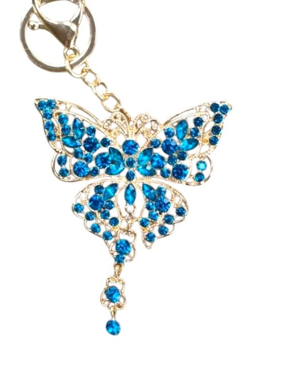 Handbags - Gold Butterfly Keychain with Blue Rhinestones